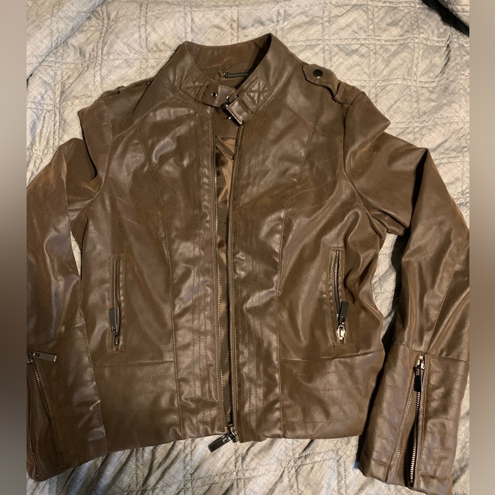 Suede faux leather brown jacket